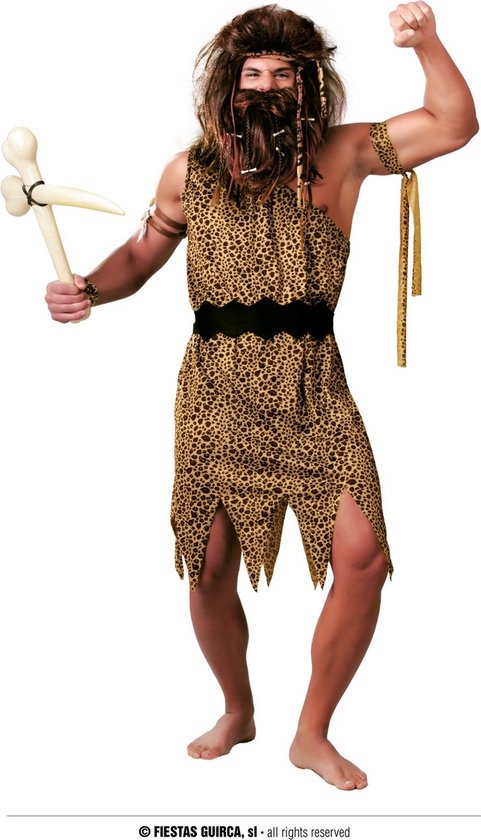 Guirca - Holbewoner & Prehistorie Kostuum - Barbaar Uit De Prehistorie - Man - Bruin - Maat 54-56 - Carnavalskleding - Verkleedkleding