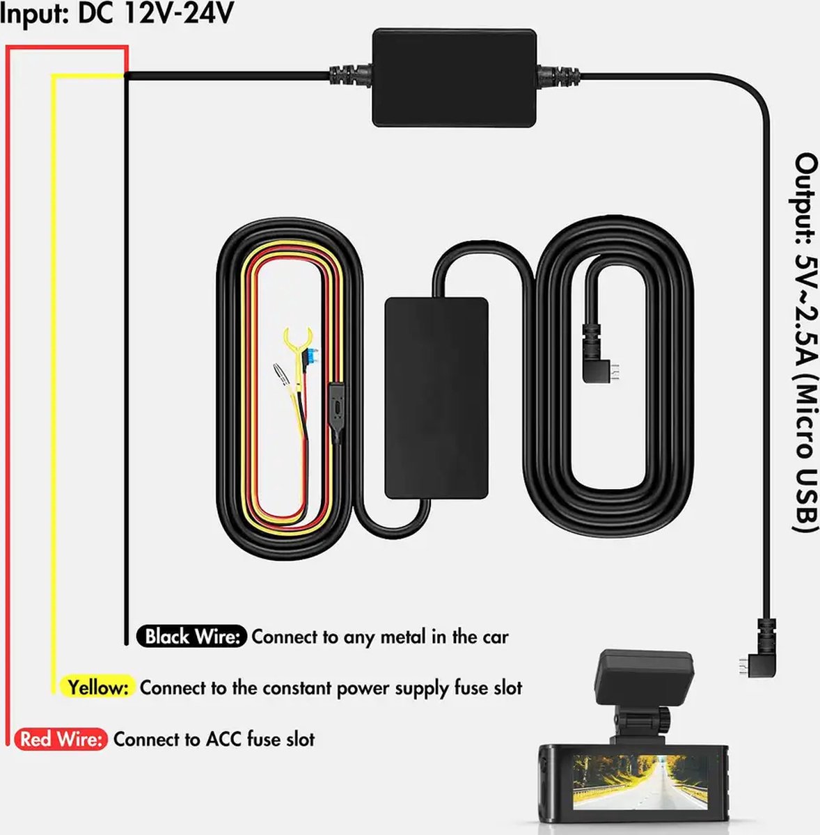 RedTiger Hardware Kit Dashcam voor auto Parkeerbewaking