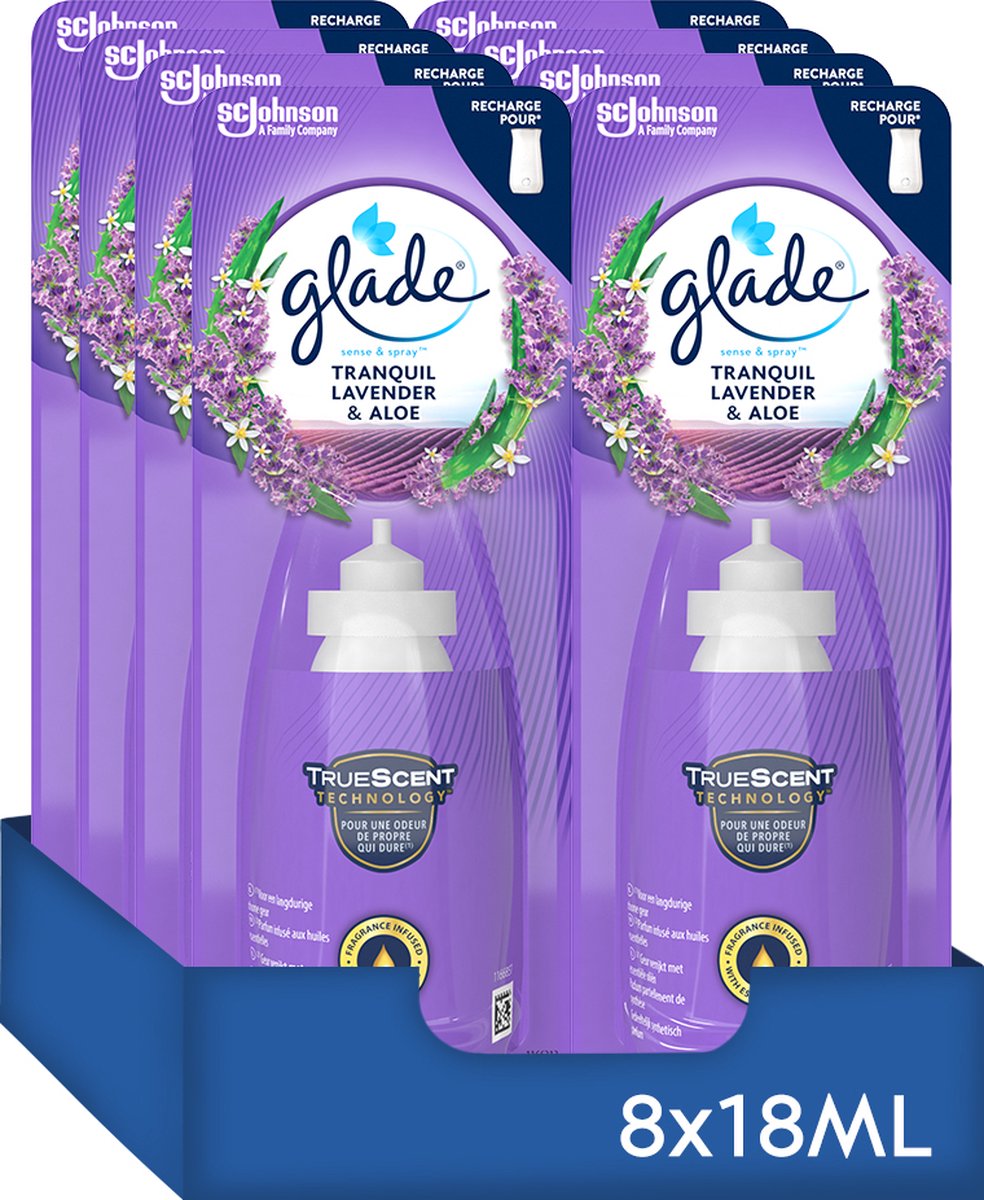 Glade Sense & Spray Tranquil Lavender & Aloe navullingen - Luchtverfrissers - 8 x 18ML - Glade