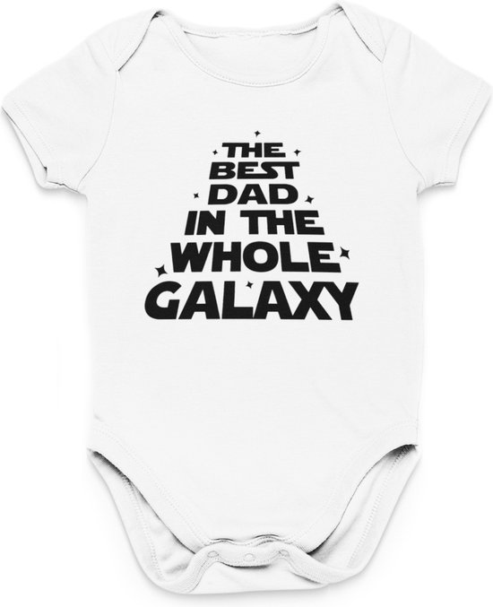 Cadeau Vaderdag - Barboteuse Le Best Papa de Toute la Galaxie - Taille 68 - Couleur Wit - 100% Katoen