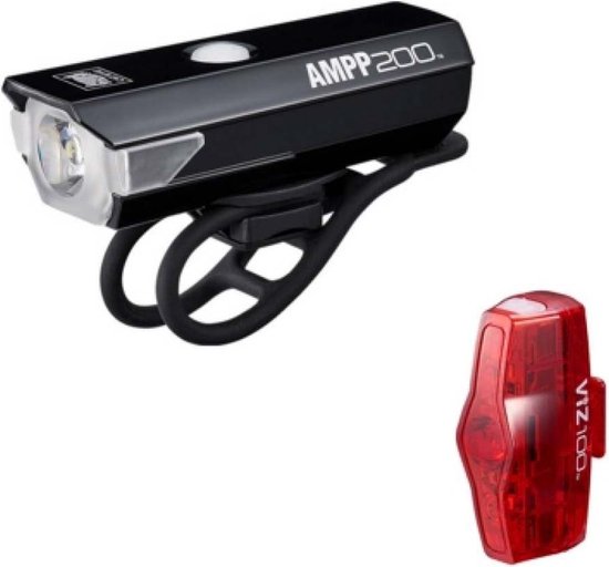 CatEye AMPP200 + VIZ100 Fietsverlichting - LED - USB Oplaadbaar - Zwart