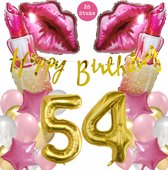 Snoes Mega Beauty Helium Ballonnen Set 54 Jaar - Roze Helium Folieballonnen - Slinger Happy Birthday Goud