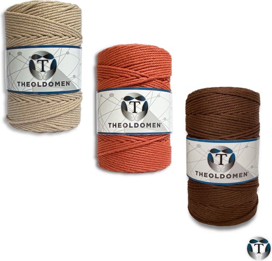 Macramé Koord | Bundelkorting | 600 meter | Earth | Rust | Bruin | 100% Katoen | Macramé | Macramé Touw | 3mm | Triple Twist | Plantenhanger | Dromenvanger | Wandkleed | Weven | Knopen | Breien | Haken | DIY | TheOldOmen |
