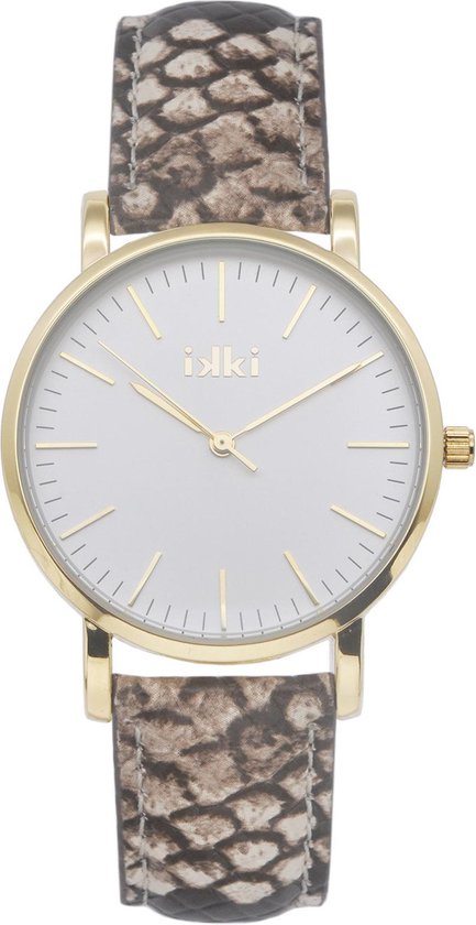IKKI JAMY JM18 Dames Horloge – RVS - 3ATM Waterdicht - Bruin python - Goud  | bol.com