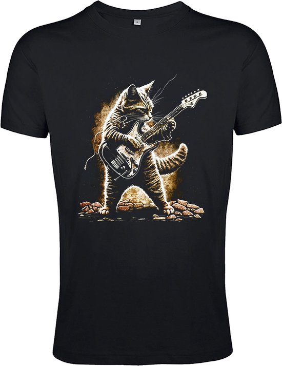 T-Shirt 1-140 noir - Le chat joue de la guitare - Zwart, L