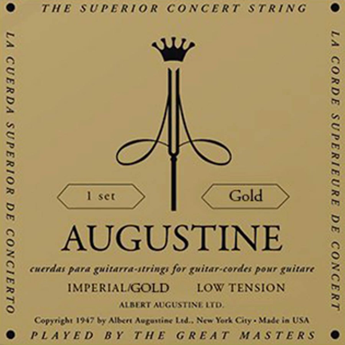 Augustine AU-IMGO Gold snaren set classic, medium tension trebles & light tension basses (brass plated)