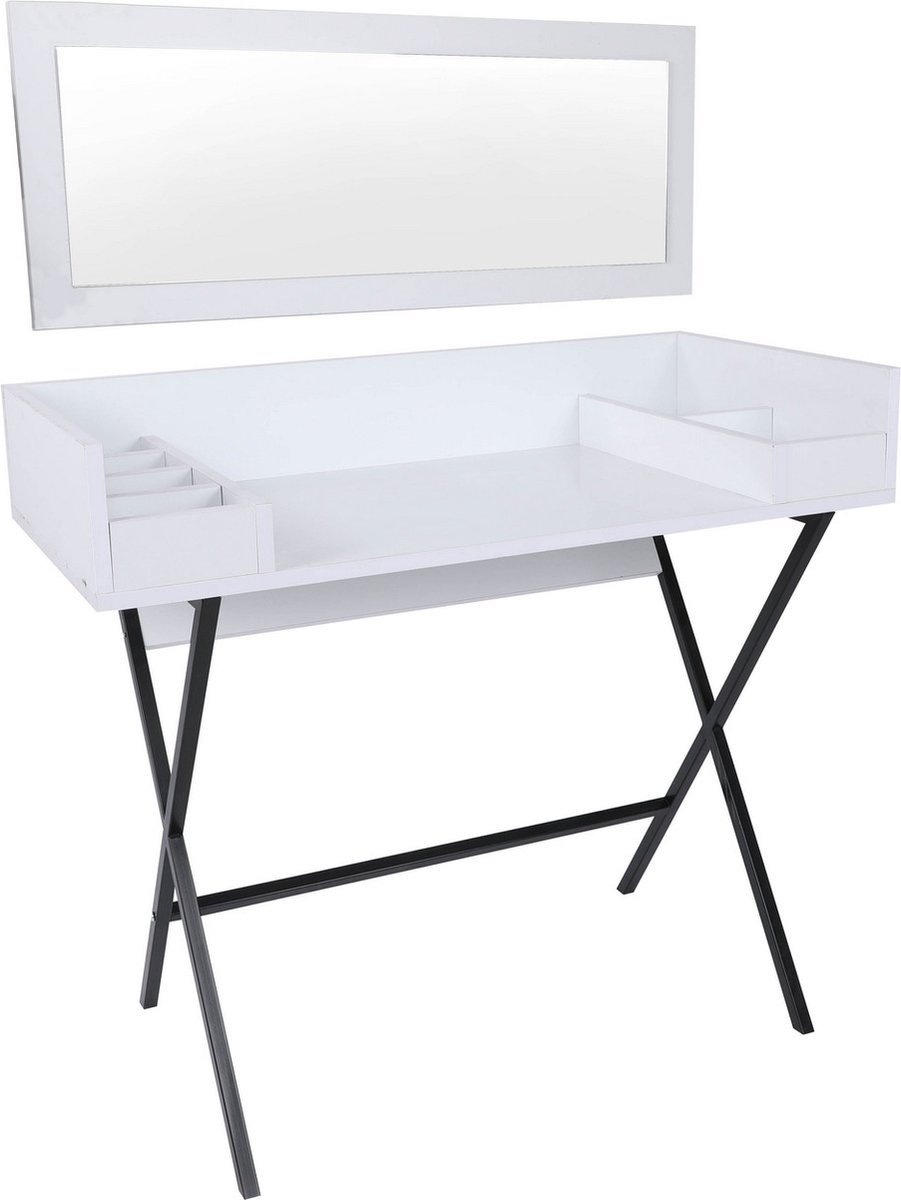 Kaptafel met Spiegel Zwart Wit Design 100x50x89cm Makeup Tafel