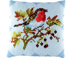 Pako borduurpakket kruissteek kussen - roodborstje - geprint stramien - 003.280 - DIY kit