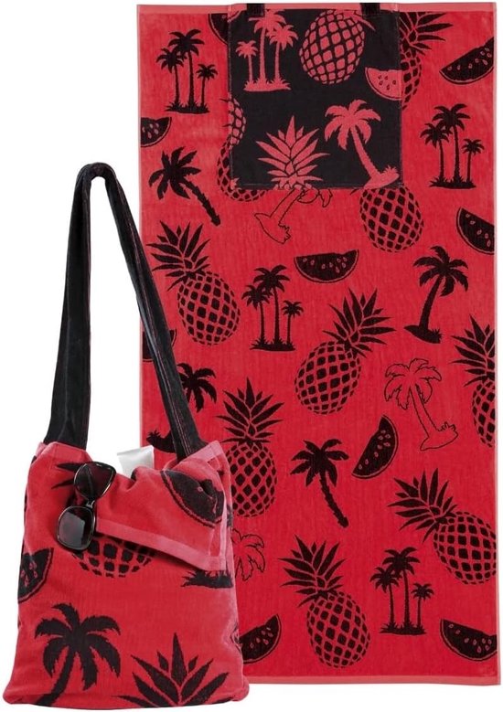 Grote strandhanddoek rood/crème - Valk Exclusief