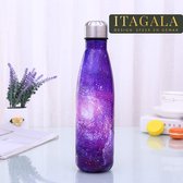 ITAGALA - Luxe RVS Thermosfles / Drinkfles – Thermobeker– BPA Vrij – 500 ml - Waterfles met draaidop – Drinkfles – Dubbele isolatie - Thermosbeker - Drinkfles kinderen - Drinkfles volwassenen - Galaxy Paars