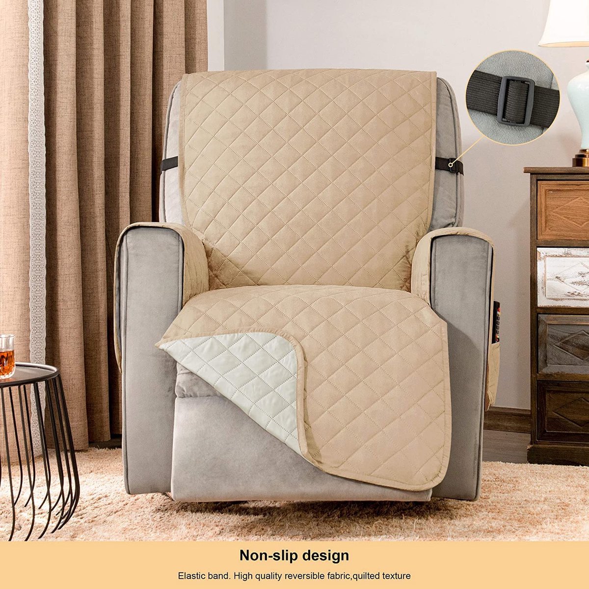 YancLife Fauteuilbeschermer met zakken, zetelbeschermer voor televisiestoel, 1-zits, zakken, fauteuilhoes, wasbaar, stoelbescherming voor huisdieren voor thuis, met kinderen en huisdieren hond