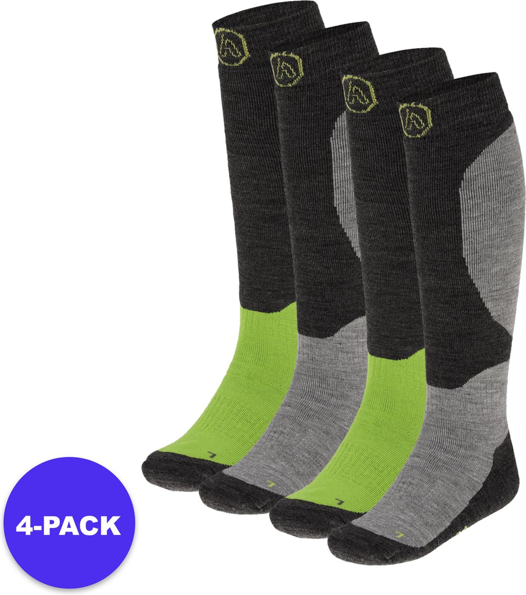 Apollo Skisokken kind Unisex Multi 35/38 4-Pack Voordeelpakket Grijs