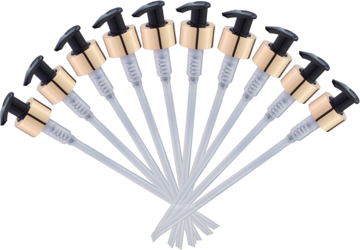 Gouden Dispenser Pomp – met zwarte top – DIN28 – set van 10 stuks – luxe uitstraling