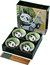 Set Kommen set met Panda's - Keramiek kommetjes met Eetstokjes - Chinese schaaltjes voor rijst, saus, snacks