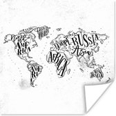 Affiche Carte du Wereldkaart - Zwart - Wit - Lettres - 100x100 cm XXL - Décoration Sinterklaas - Cadeau Sinterklaas - Chaussures cadeaux