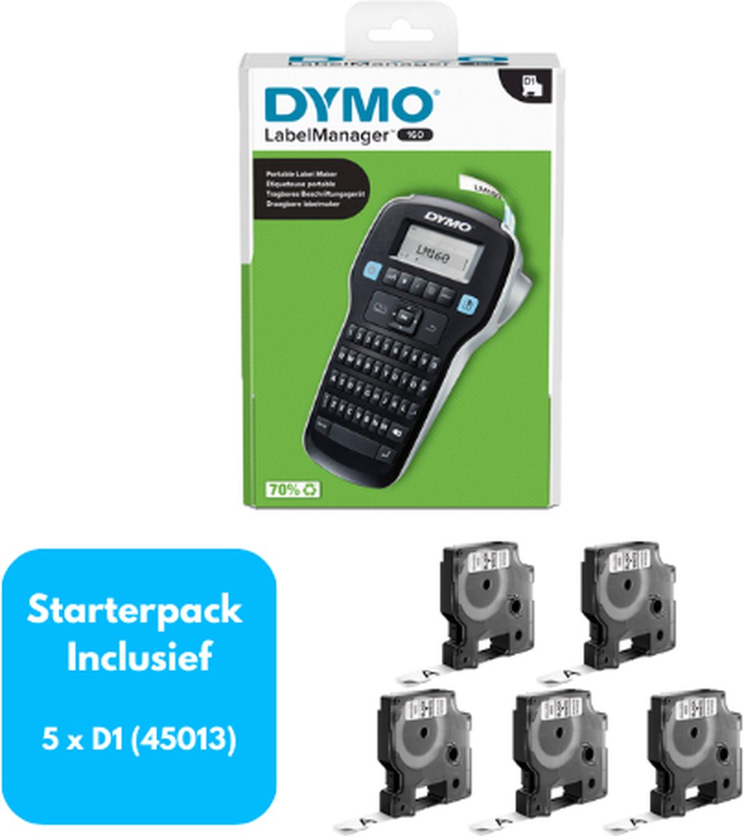Dymo LM160 - Labelmanager - Labelprinter - Starterpack - Inclusief 5x D1 zwart/wit Lettertape (Huismerk)