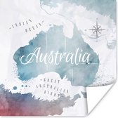 Poster Wereldkaart - Australië - Blauw - 100x100 cm XXL