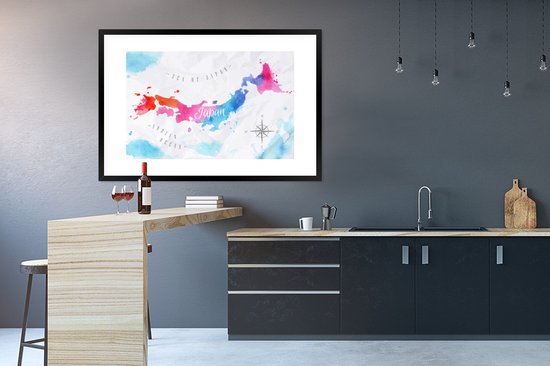 Poster in lijst - Fotolijst 120x80 cm - Posters - Kaart - Kleur - Japan - Posterlijst zwart - Decoratie - Wanddecoratie woonkamer - Muurdecoratie slaapkamer