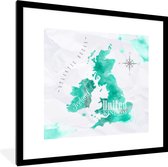 Fotolijst incl. Poster - Waterverf - Wereldkaart - Engeland - 40x40 cm - Posterlijst
