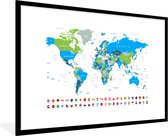 Fotolijst incl. Poster - Wereldkaart - Vlag - Blauw - Groen - 90x60 cm - Posterlijst