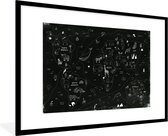 Wereldkaart - Enfants - Zwart - Wit - Affiche scolaire - Chambre d'enfant - 90x60 cm