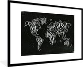 Affiche avec cadre Wereldkaart - Simple - Zwart - Wit - 90x60 cm
