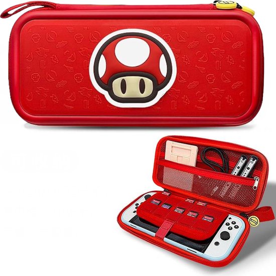 Yes In LAB - Luxe beschermhoes geschikt voor Nintendo Switch/OLED/Lite - M Paddenstoel - Mushroom Case met 3D-Textuur - Opbergtas voor console en accessoires - Hoes - Silicone Case - Cover