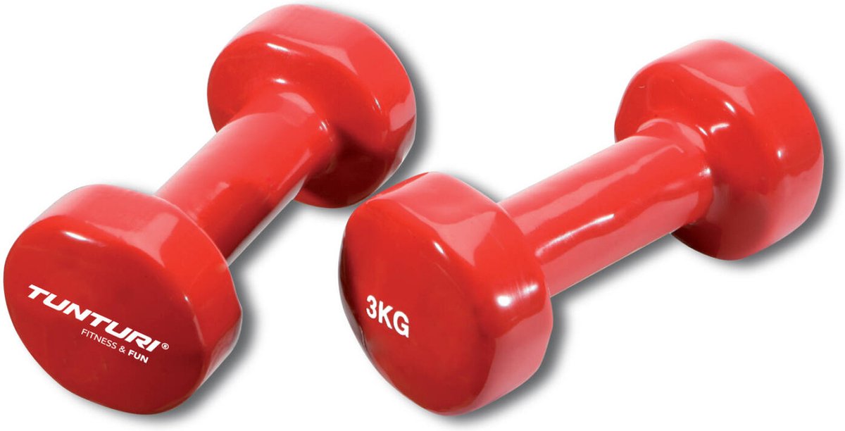 Tunturi Dumbbell set - 2 x 3,0 kg - Vinyl - Rood - Incl. gratis fitness app – foto 8