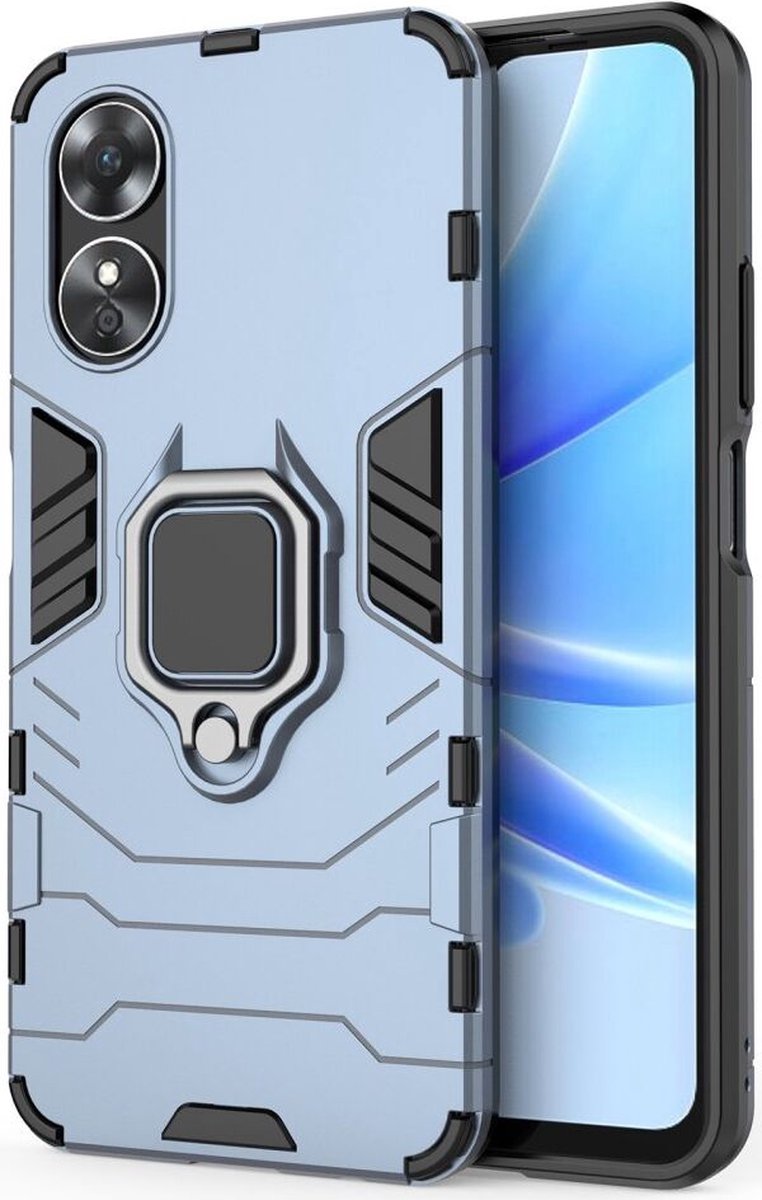 Oppo A17 Hoesje met Magnetische Kickstand Ring Blauw
