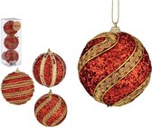 Krist+ gedecoreerde kerstballen - 12x stuks - rood/goud - kunststof - 8 cm