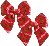 House of Seasons kerst ornament strik - 2x -rood 20 x 17 cm - polyester