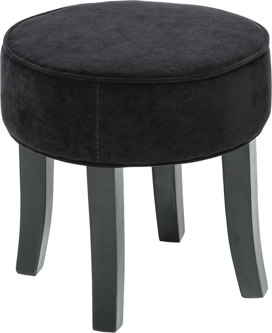 Atmosphera Zit krukje/bijzet stoel - hout/stof - zwart fluweel - D35 x H40 cm