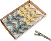 Othmar Decorations kerst decoratie vlinders op clip - 12x - groen/goud -9 cm