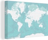 Canvas Wereldkaart - 120x80 - Wanddecoratie Wereldkaart - Blauw - Topografie - Kids - Jongens - Meisjes