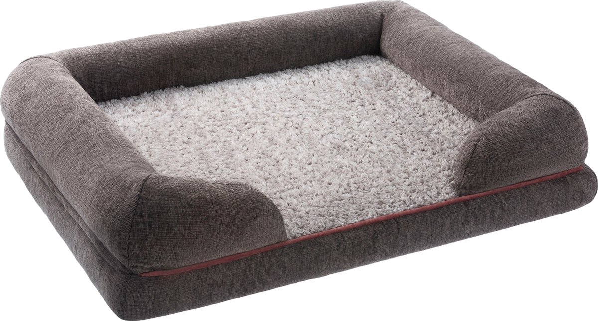 PillowPrim Hondenbed, kattenmand, behaaglijk hondenkussen, hondenkussen voor extra grote honden, verhoogde randen, eenvoudig te reinigen, XXL, 125 x 98 cm, bruin