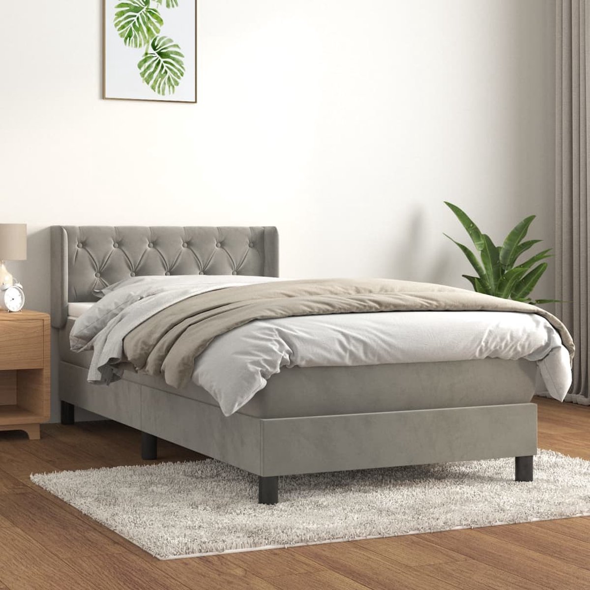 vidaXL - Boxspring - met - matras - fluweel - lichtgrijs - 80x200 - cm