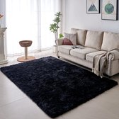 Vloerkleed voor woonkamer, tapijten voor grote maten, moderne woonkamer, kinderkamer, meisjes, zacht en pluizig tapijt voor de slaapkamer (60 x 100 cm, zwart)