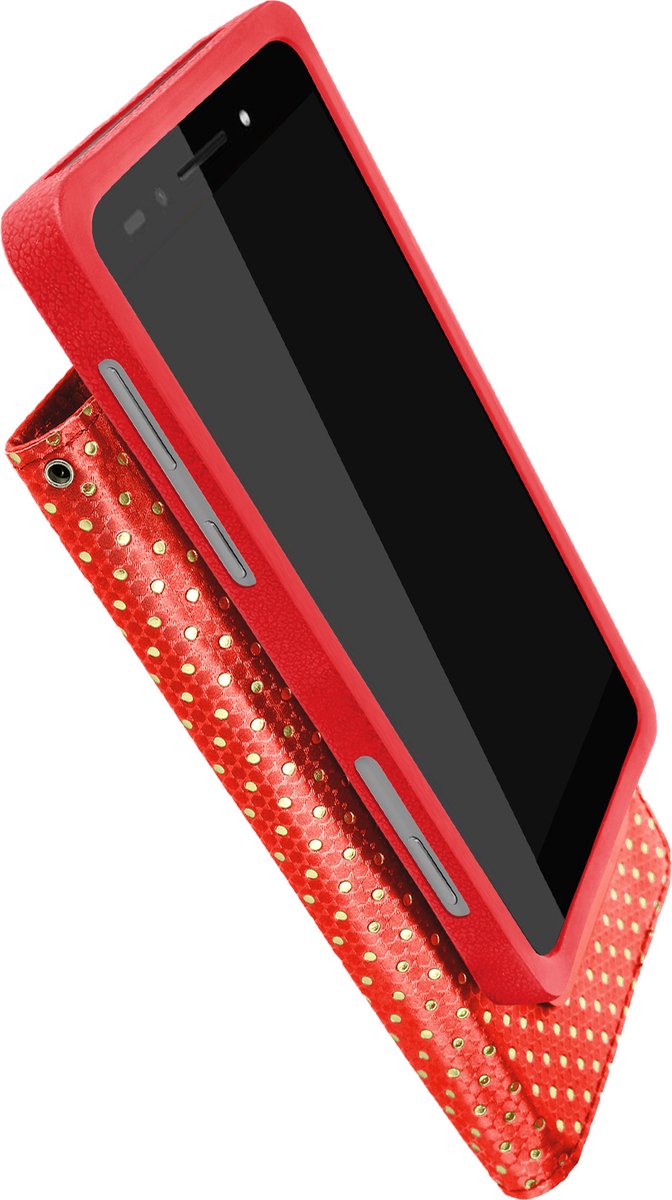 Avizar Foliohoes Universele portemonnee met gouden stippen voor 4,3 smartphone, Rood