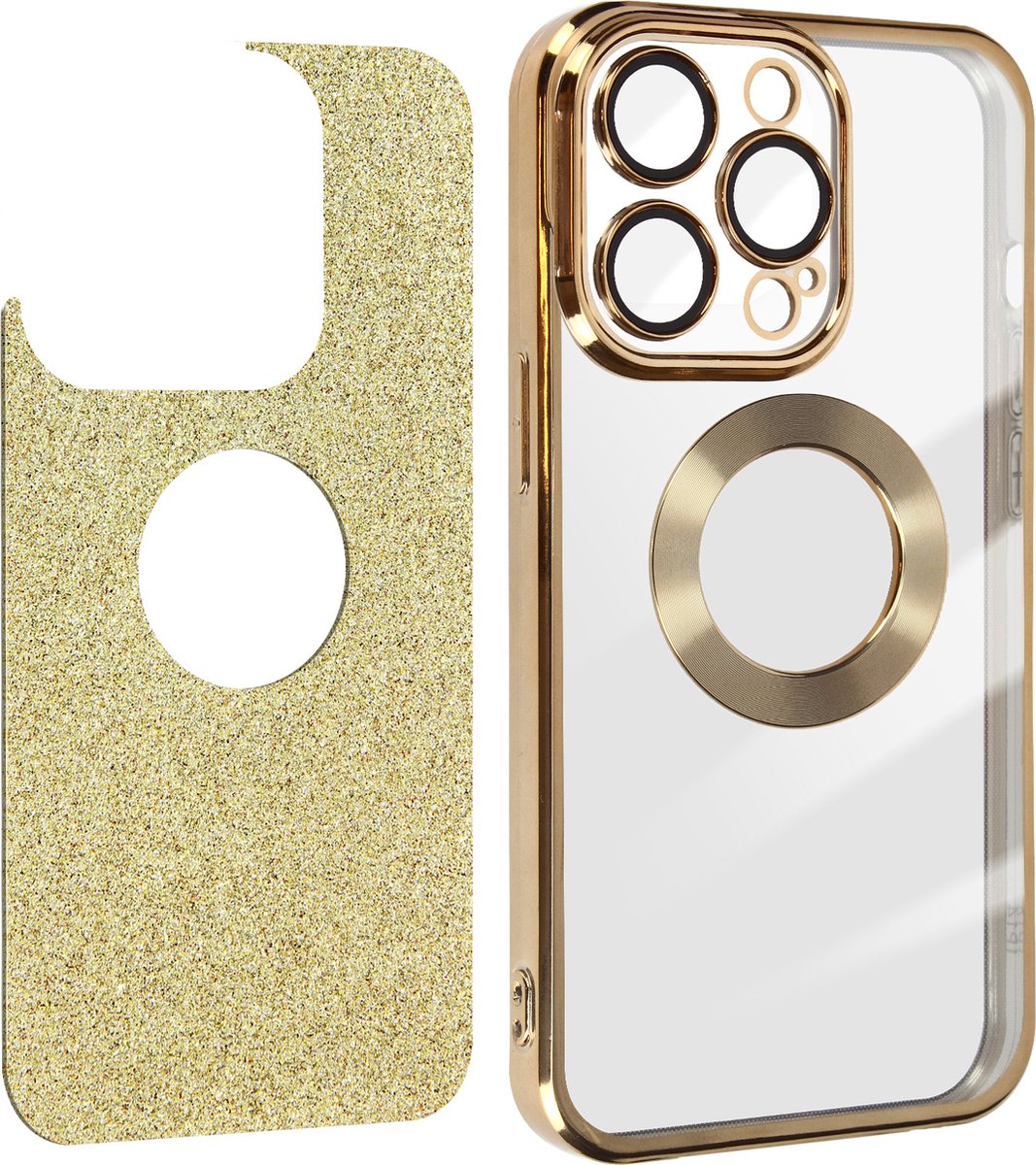 Protecam Spark Series afneembare glitterhoes Geschikt voor Apple iPhone 14 Pro Goud
