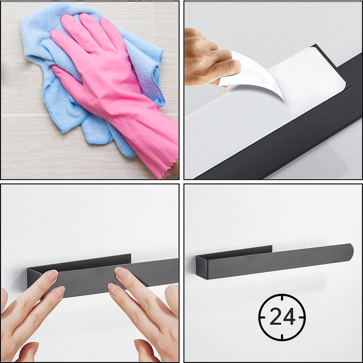 Porte-Serviettes, 5 Pièces Accessoires de Salle de Bain Auto-Adhésif en 304  Acier Inoxydable, Barre Porte Serviette sans Perçage 40cm, Porte-Papier