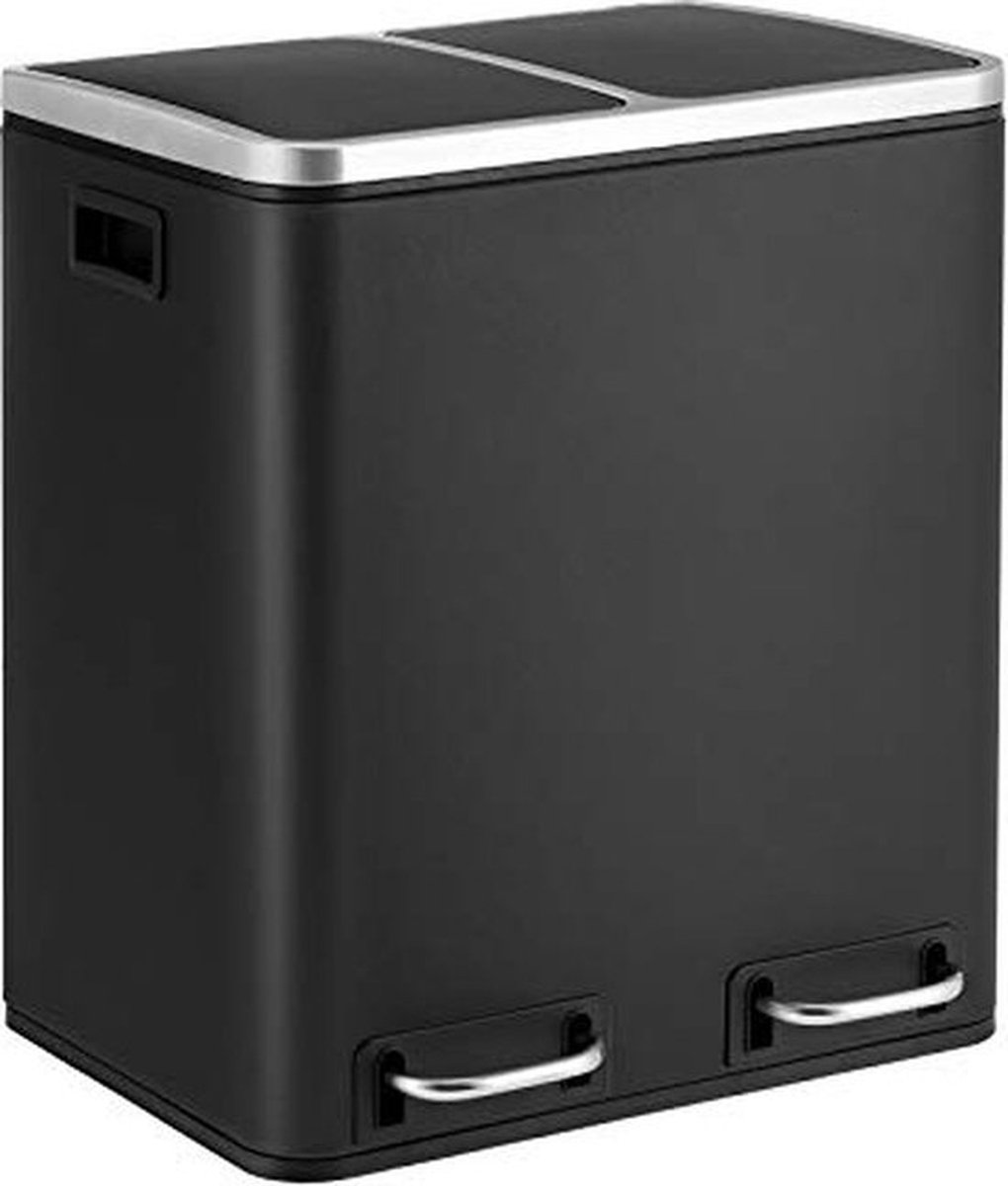 Hoppa! Keukenafvalemmer 30 L – Metaal, afvalscheidingssysteem (2×15 L), zwart