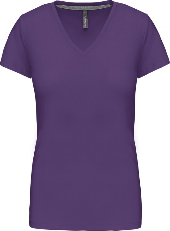 T-shirt Dames S Kariban V-hals Korte mouw Purple 100% Katoen