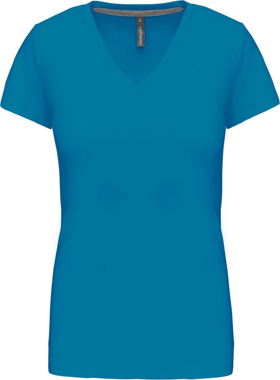 T-shirt Dames M Kariban V-hals Korte mouw Tropical Blue 100% Katoen