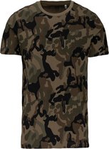 T-shirt Heren XL Kariban Ronde hals Korte mouw Olive Camouflage 100% Katoen