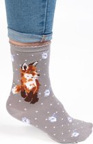 Wrendale sokken - Vos (grijs) - 'Born to be Wild' Fox socks