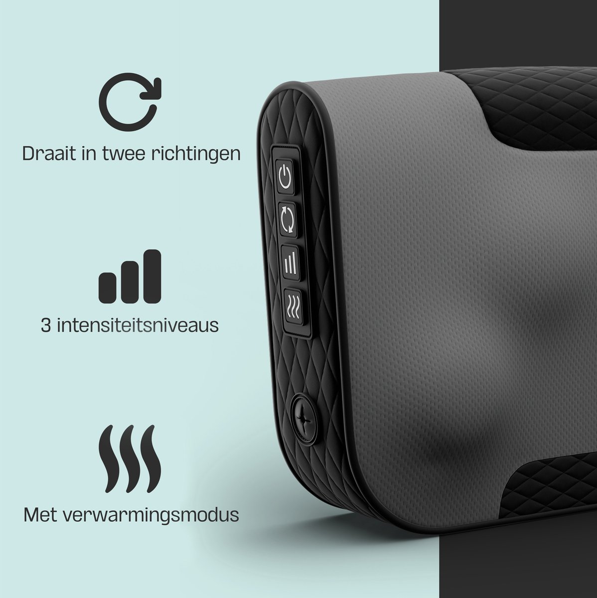 CozySense® Shiatsu Massagekussen - Elektrisch & Draadloos Massage Apparaat voor Nek en Rug - Warmtefunctie - Oplaadbaar - Ergonomisch - Zwart thumbnail 7
