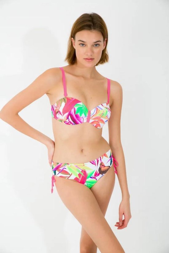 Bikini Dames- Voorgevormde Beugel Bikini set 2 delig- Push up Bikini- Badmode& Strand- Zwempak VC773- Wit meerkleurig details- Maat 42