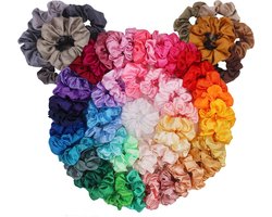 60 Pack Hair Scrunchies, BeeVines Satin Silk Scrunchies voor Haar, Halloween Decoraties Krullend Haar Accessoires voor Meisjes, Tiktok Stuff Scrunchies Teens Auto Accessoire Haar Tie, Scrunchy Pack Gift
