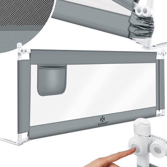 YRHome 200 cm Bedhek, valbescherming vouwbaar 180 graden draaibaar, bedbescherming voor peuters, luchtig gaas, in hoogte verstelbaar, valbescherming bed voor kinderbed, ouderbed (grijs YRHome 200 cm Bedhek, valbescherming vouwbaar 180 graden draaibaar, bedbescherming voor peuters, luchtig gaas, in hoogte verstelbaar, valbescherming bed voor kinderbed, ouderbed (grijs