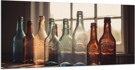 Vlag - Vintage Glazen Flessen voor Raamkozijn - 200x100 cm Foto op Polyester Vlag